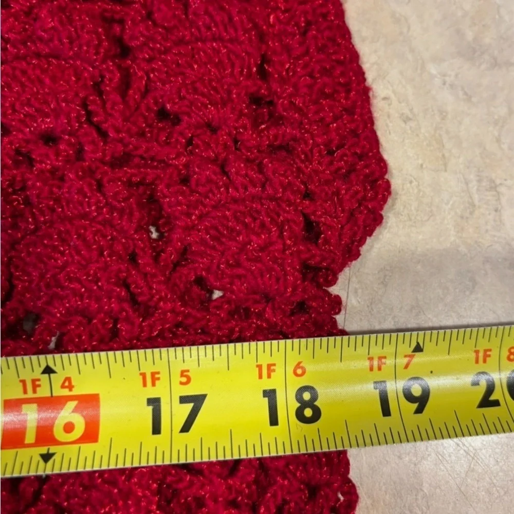 Red Crochet Lace Top VTG Handmade Sweater Vest M Parisian Vintage Artisan Boho